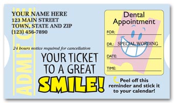 Dental Appointment Cards, Peel and Stick, Admit One Design