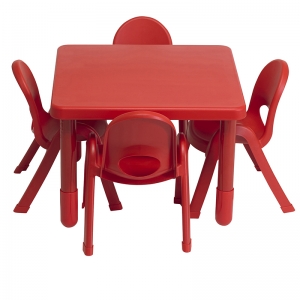 Preschool Sq Table & 4 Chairs Red 