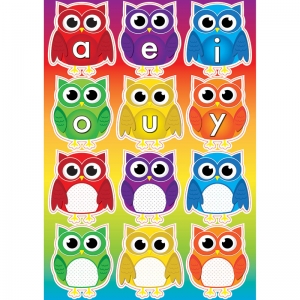 Magnetic Mini Bulletin Board Set, Owls with Vowels