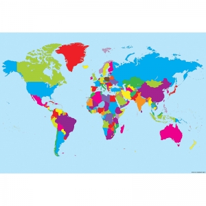 Smart Poly World Map Chart, Dry-Erase Surface, 13" x 19"