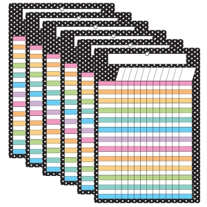 (6 EA) SMART BLCK WHITE PLK DOTS INCENTIVE CHART DRY-ERASE SURFACE