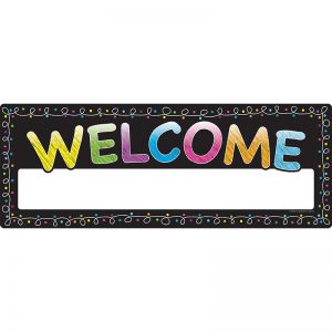 Smart Poly Welcome Banner, 9" x 24", Chalk Dots with Loops