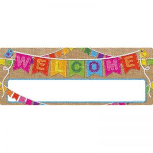 Smart Poly Welcome Banner, 9" x 24", Burlap Stitched