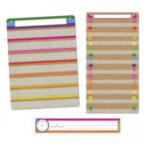 3PC BURLAP STITCHED POCKET CHART ST SMART POLY