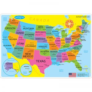 Smart Poly Learning Mat, 12" x 17", Double-Sided, U.S. Basic Map