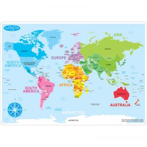 Smart Poly Learning Mat, 12" x 17", Double-Sided, World Basic Map