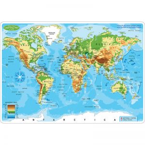 Smart Poly Learning Mat, 12" x 17", Double-Sided, World Physical Map