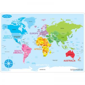 10PK WORLD MAP LEARN MAT 2 SIDED WRITE ON WIPE OFF