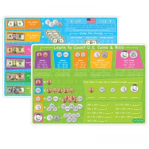 Smart Poly Learning Mats, 12" x 17", Double-Sided, U.S. Currency, Pack of 10