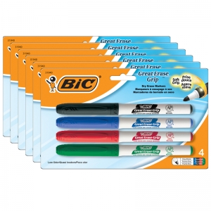 (6 PK) BIC GREAT ERASE DRY ERASE FINE PNT MARKERS 4 PER PK LOW ODOR