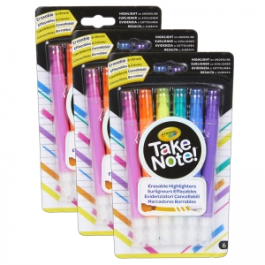 (3 PK) 6CT TAKE NOTE ERASABLE HIGHLIGHTERS