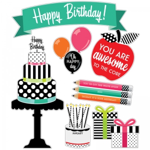 BRIGHTS BIRTHDAY BULLETIN BOARD SET BLACK WHITE & STYLISH