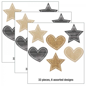 (3 PK) BURLAP STARS AND HEARTS CUT OUTS SCHOOLGIRL STYLE