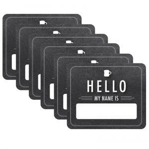 (6 Pk) Chalkboard Hello Name Tags Industrial Cafe