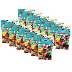 (12 PK) POM POMS 1.5IN ASST COLORS 100 PER PK