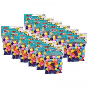 (12 PK) POM POMS 1.5IN HOT COLORS 100 PER PK