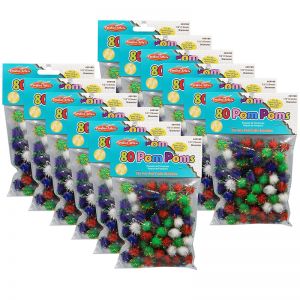 (12 PK) POM POMS 1.5IN GLITTER ASST 80 PER PK