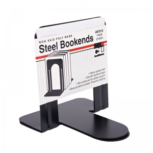 Bookends with Non-Skid Base, 5" Steel, Black, 1 Pair