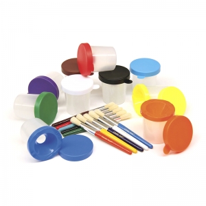 Paint Cups with Brushes, 10 Assorted Colors, 7-1/4" Brushes & 3" Dia. Cups, 20 Pieces