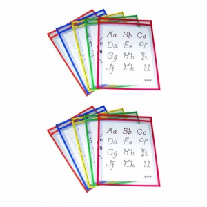(2 PK) REUSABLE DRY ERASE POCKETS ASSTED PRIMARY 9X12 5 PER BX