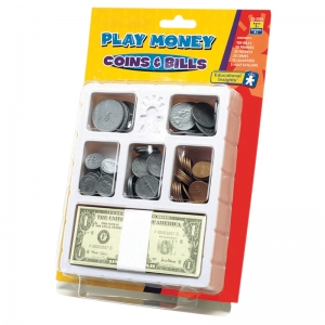 LETS PRETEND PLAY MONEY COINS & BILLS TRAY