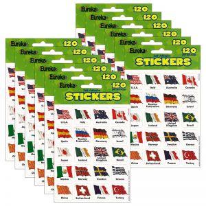 (12 PK) STICKERS WORLD FLAGS 