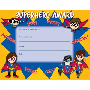 Superhero Award Certificate, 8.5" x 11", Pack of 30