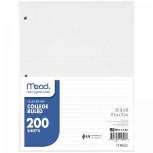 Filler Paper College Ruled 200sheet 10-1/2 X 8