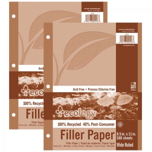 (2 PK) RECYCLED FILLER PAPER WHT 500 SHTS 3/8IN RULED