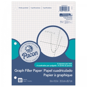 Pacon Graphing Paper, White, 3hole Punched, 8 X 101/2, 80 Sheets