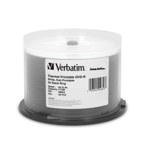 Verbatim DVD-R (4.7 GB) (8X) White, Thermal Printable, Hub Printable (Pkg=50/Spindle)