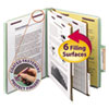Pressboard Classification Folders with SafeSHIELD Coated Fasteners, 2/5 Cut, 2 Dividers, Letter Size, Gray-Green, 10/Box