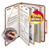Pressboard Classification Folders with SafeSHIELD Coated Fasteners, 2/5 Cut, 3 Dividers, Letter Size, Red, 10/Box