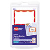 Printable Adhesive Name Badges, 3.38 x 2.33, Red Border, 100/Pack