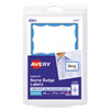 Printable Adhesive Name Badges, 3.38 x 2.33, Blue Border, 100/Pack