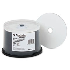 Verbatim DVD-R (4.7GB) (8X) Datalife Plus, Inkjet Printable White (Pkg=50/Spindle)