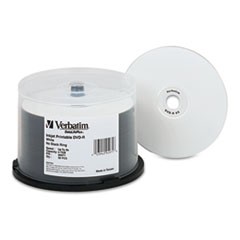 Verbatim DVD-R (4.7 GB) (8x) Inkjet Printable, White, No Stack Ring (Pk=50/Spindle)