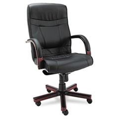 Alera Madaris Series High-Back Knee Tilt Leather Chair, Wood Trim, Supports Up to 275 lb, Black Seat/Back, Mahogany Base