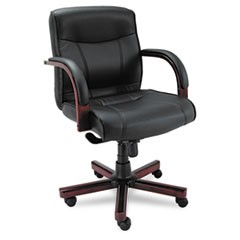 Alera Madaris Series Mid-Back Knee Tilt Bonded Leather Chair, Wood Trim, Supports 275 lb, Black Seat/Back, Mahogany Base