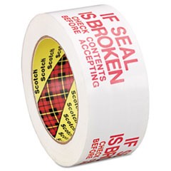 Printed Message Box Sealing Tape, 3" Core, 1.88" x 109 yds, Red/White