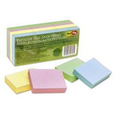 100% Recycled Notes, 1 1/2 x 2, Four Pastel Colors, 12 100-Sheet Pads/Pack