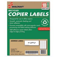 7530010864518 SKILCRAFT Recycled Copier Labels, Copiers, 1 x 2.81, White, 33/Sheet, 100 Sheets/Box