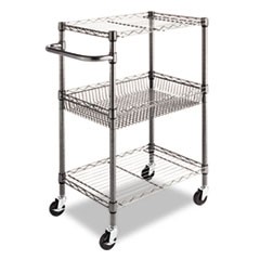 Three-Tier Wire Cart with Basket, 28w x 16d x 39h, Black Anthracite