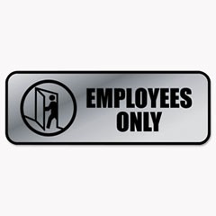 Brushed Metal Office Sign, Employees Only, 9 x 3, Silver