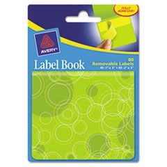 Removable Label Pad Books, 1 x 3 Yellow & 2 x 3 Green, Green Circles, 80/Pack