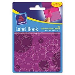 Removable Label Pad Books, 1 x 3 Magenta & 2 x 3 Purple, Purple Circles, 80/Pack