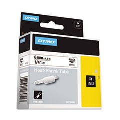 Rhino Heat Shrink Tubes Industrial Label Tape, 0.25" x 5 ft, White/Black Print