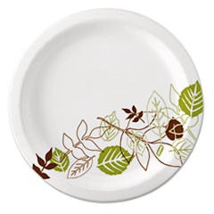 Pathways Soak-Proof Shield Mediumweight Paper Plates, WiseSize, 6.88" dia, Green/Burgundy, 500/Carton