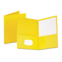 Twin-Pocket Folder, Embossed Leather Grain Paper, Yellow, 25/Box