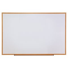 Dry-Erase Board, Melamine, 72 x 48, White, Oak-Finished Frame